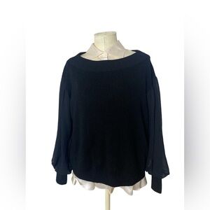 Club Monaco Women's  Quine Black merino wool / chiffon sleeves Boat Neck size M